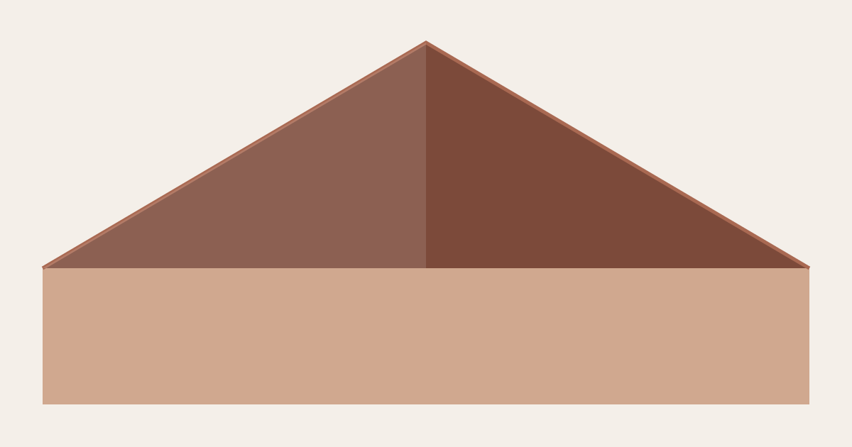 Gable roof cross-section with rise and run marked - roof pitch calculator